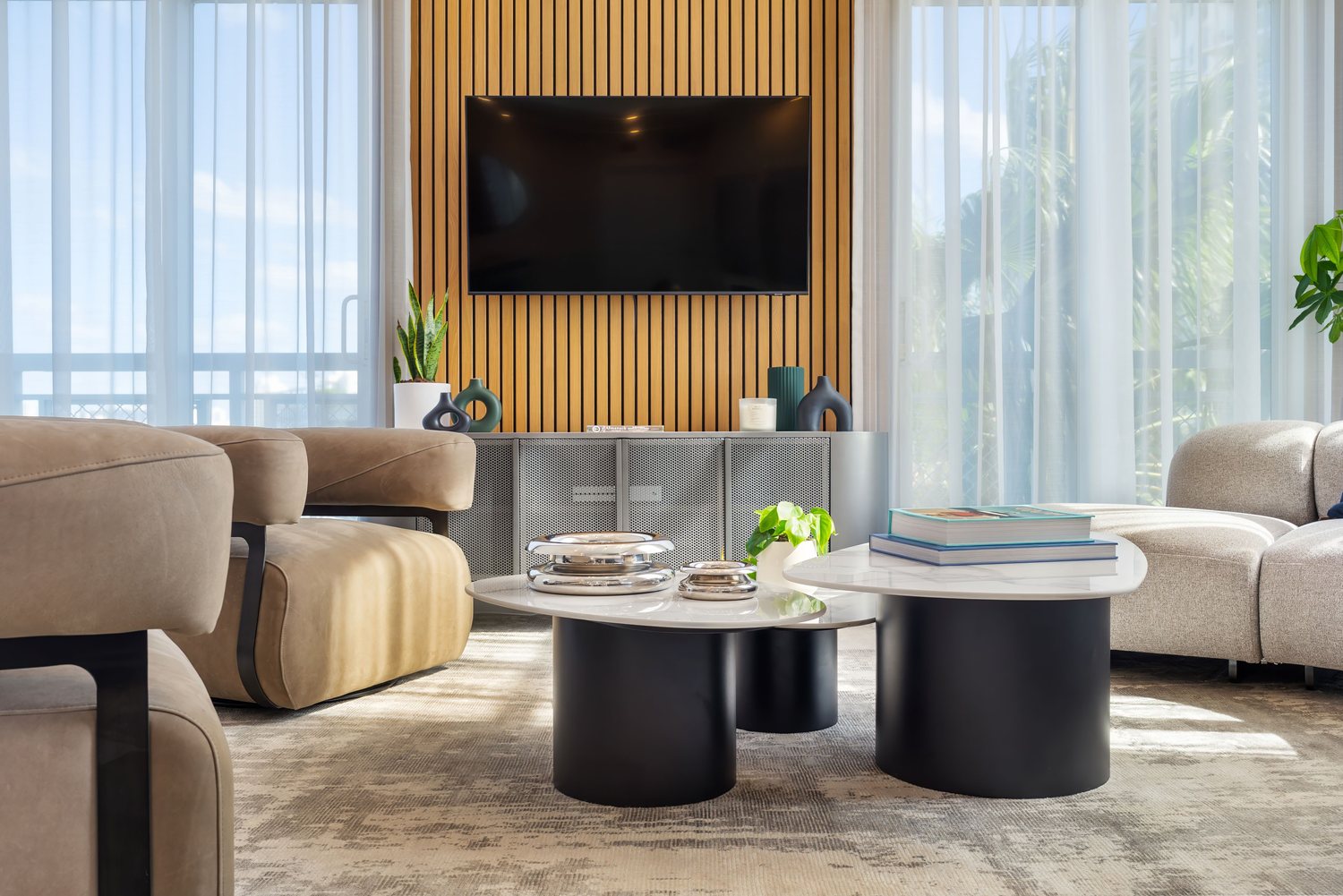 Layered living room with nesting cocktail tables by Hannah Brooke Design